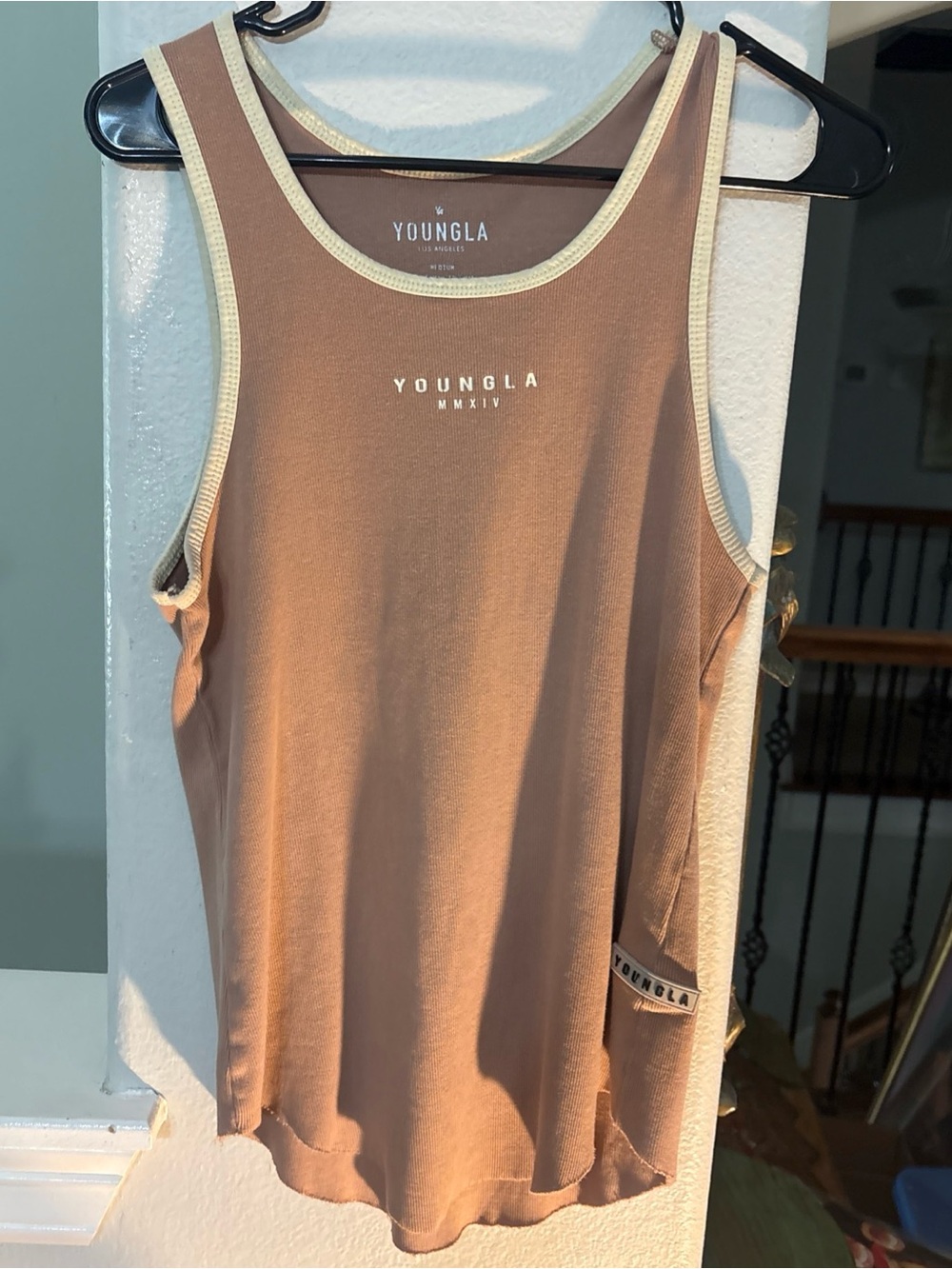 YoungLA unisex Brown Tank Top with Cream Trim
